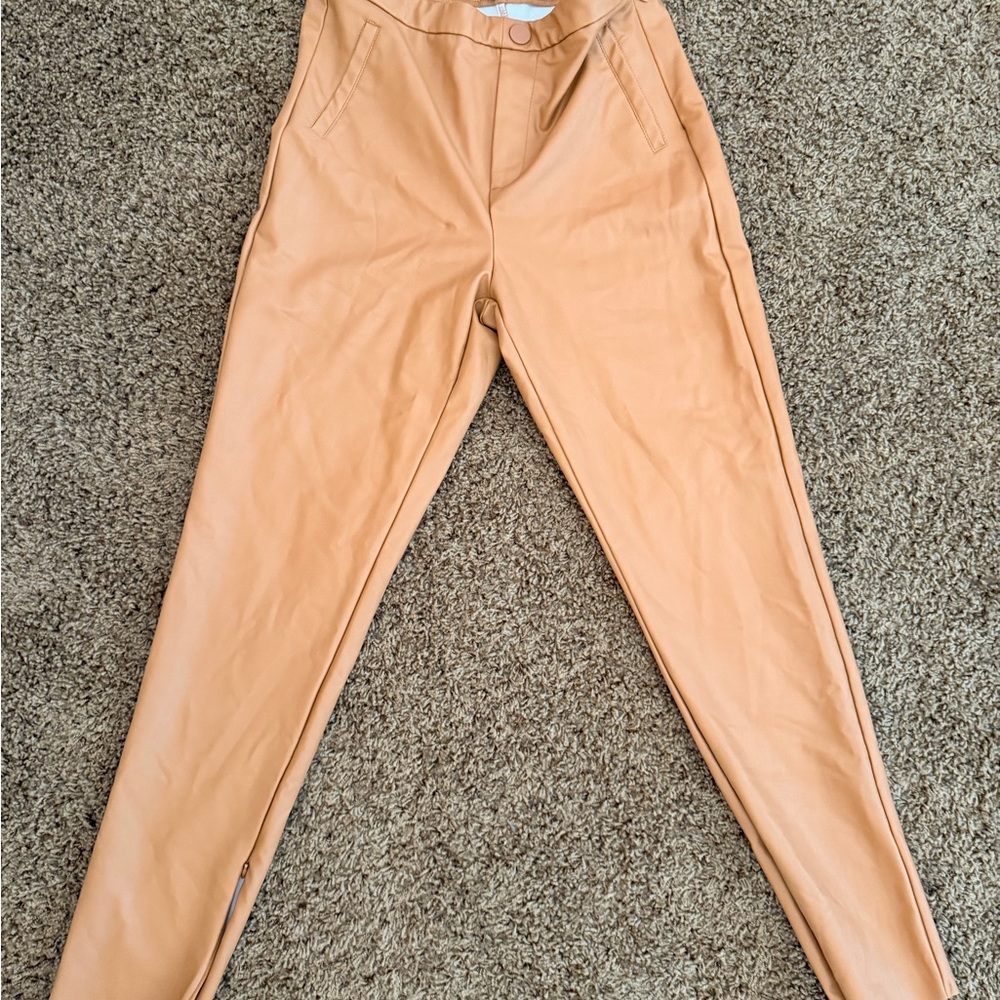 Fashion Nova Tan Faux Leather High-Rise Pants